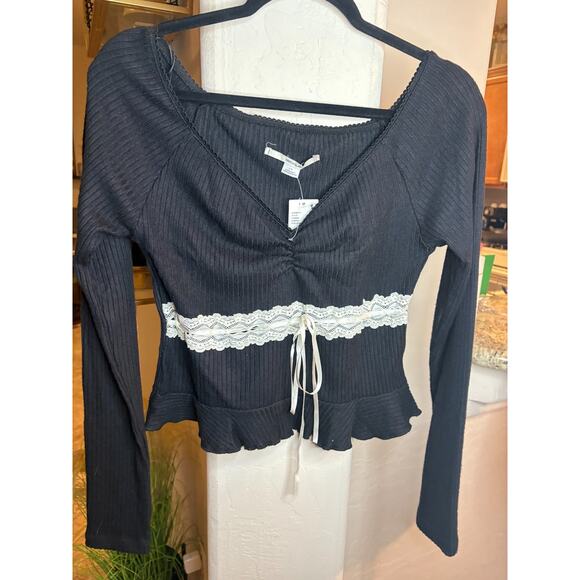 Urban Outfitters Kimchi Blue Gianna Off-The-Shoulder Lace-Inset Top L 6-10 NEW - Picture 5 of 7